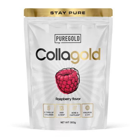 PureGold CollaGold Marha és Hal kollagén italpor hialuronsavval 300g málna íz