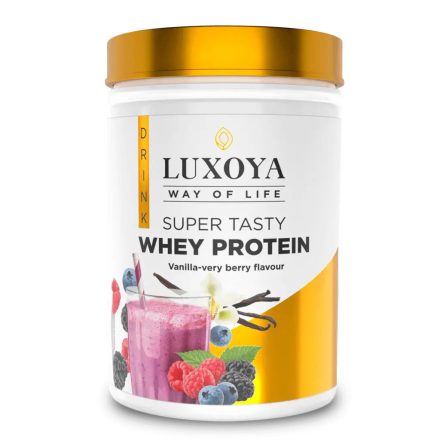 Luxoya Super Tasty Whey Protein 450g - Vanília-erdei gyümölcs ízű