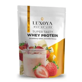   Luxoya Super Tasty Whey Protein Eper-fehér csokoládé íz 450g - DOY