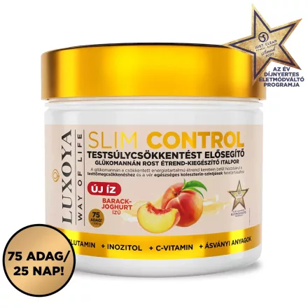 Luxoya Slim Control - Testsúlycsökkentést elősegítő glükomannán rost italpor - Barackos joghurt íz 300g