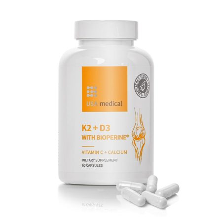 USA Medical K2+D3 kapszula C-vitaminnal és Bioperine feketebors kivonattal 60 db